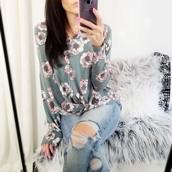 Last1️⃣Spring Floral Top Boho French Terry Top - Picture 4 of 8